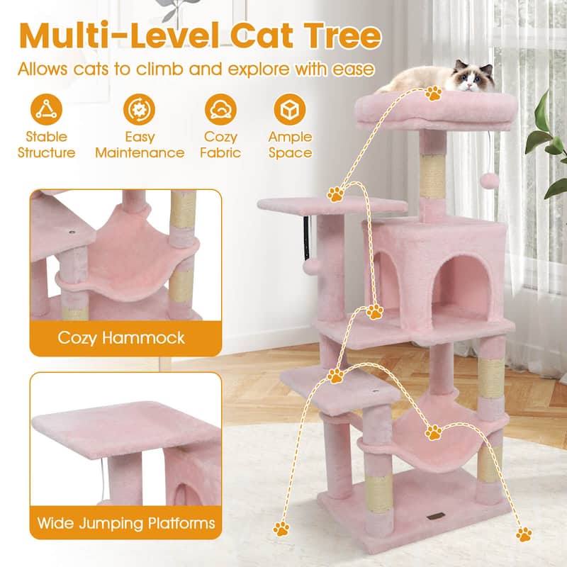 Costway 44” Tall Multi-level Cat Tree with Cushion Top Perch, - See Details