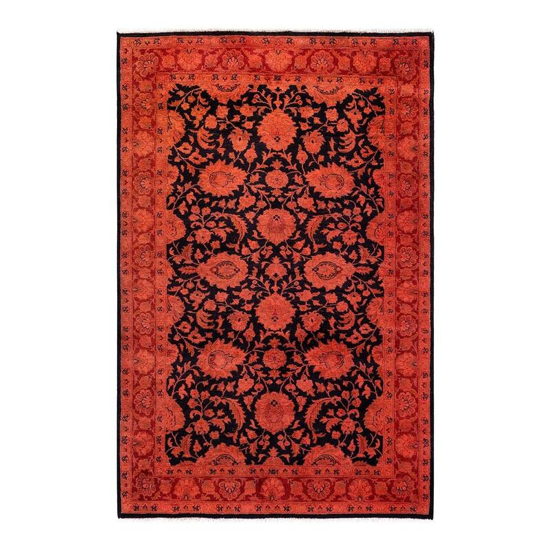 Overton Hand Knotted Wool Vintage Inspired Modern Contemporary Overdyed Orange Area Rug - 3' 2" x 4' 10"