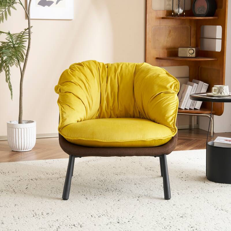 Modern Velvet Accent Chair with Wooden Frame and Black Metal Legs for Living Room or Lounge Seating - 27.4"L x 27"W x 29.1"H