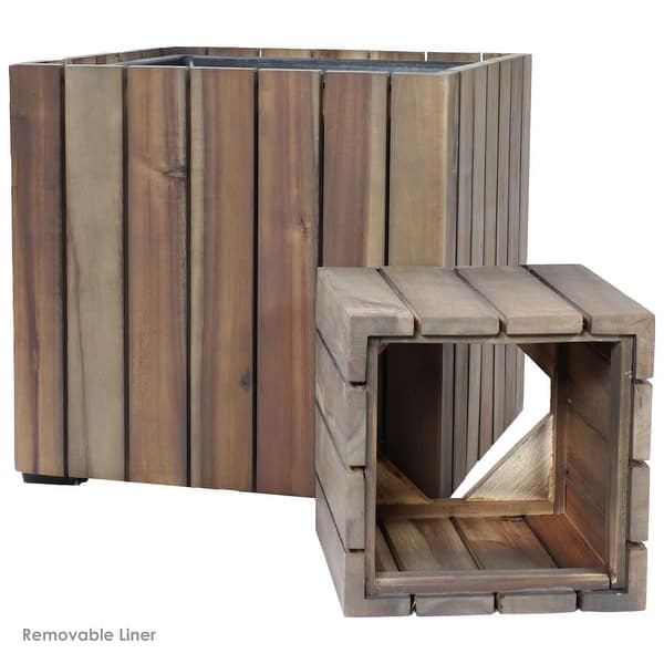 2-Piece Acacia Wood Square Planter Boxes with Plastic Liners - Vertical  Plank - Bed Bath & Beyond - 39179211