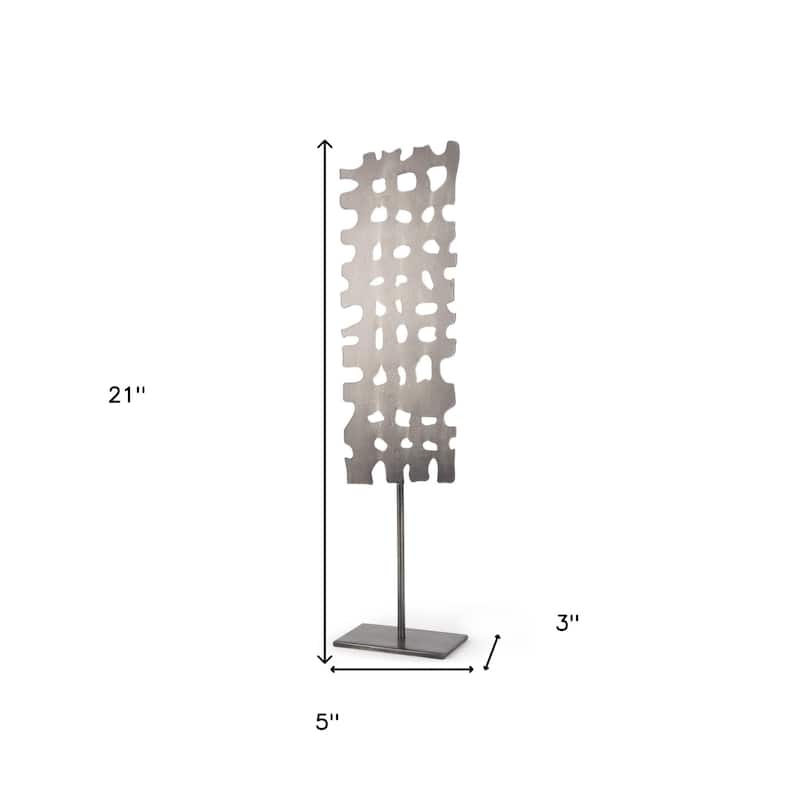 HomeRoots 21" Gray Metal Tabletop Sculpture - 3" W x 5" D x 21" H