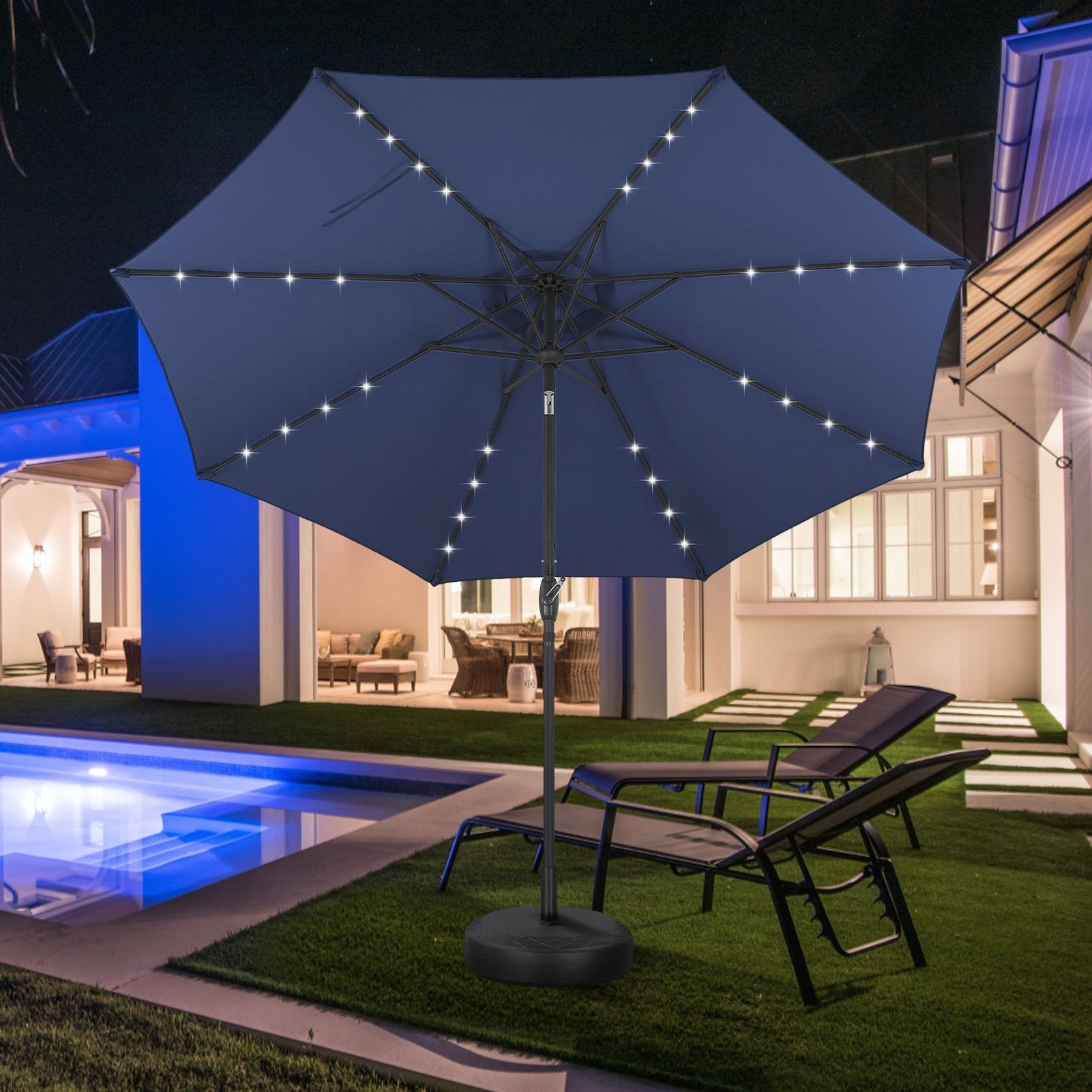 Autlaycil 10ft Solar LED lights Outdoor Patio Umbrella With Base