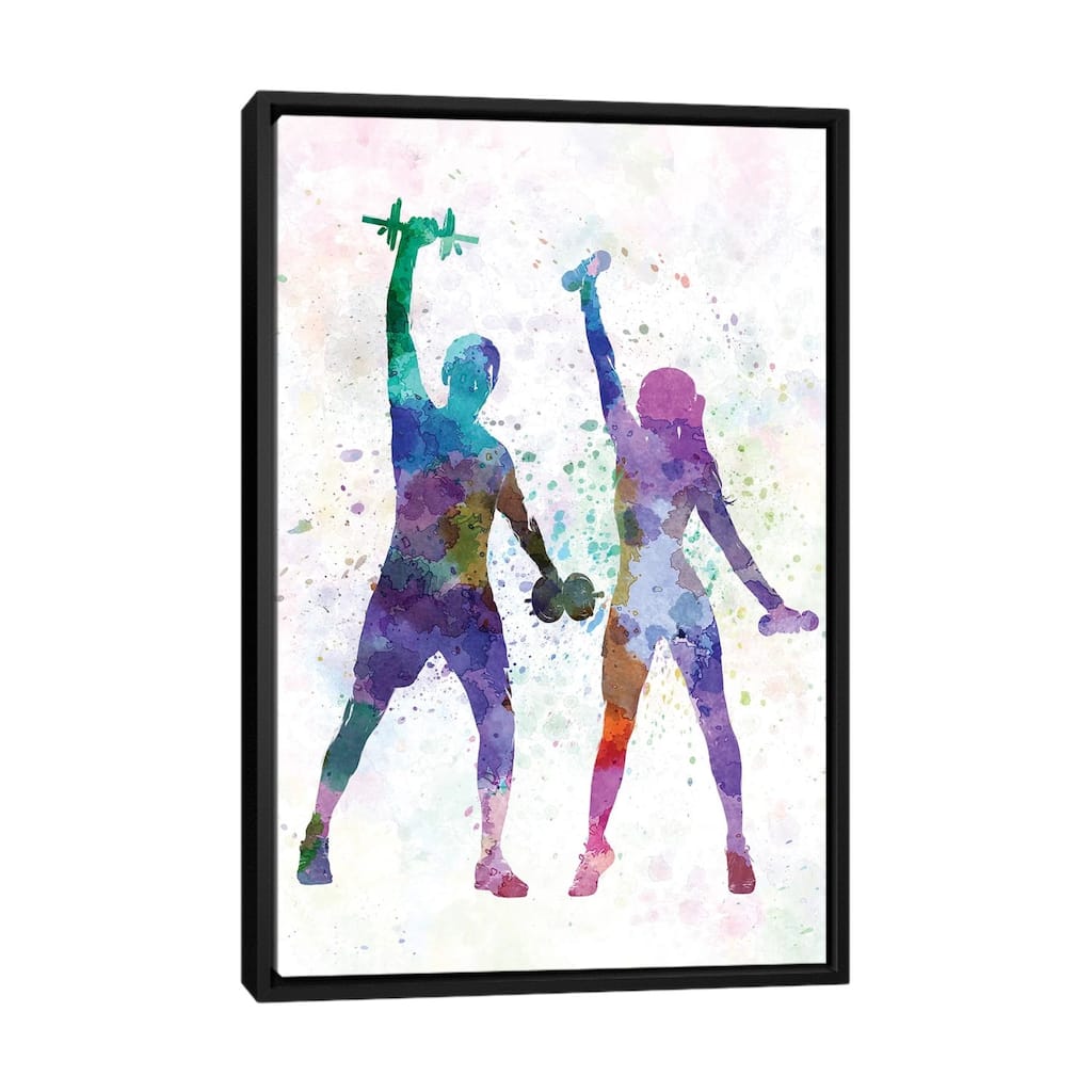 iCanvas "Woman And Man Exercising" by Paul Rommer Framed Canvas Print