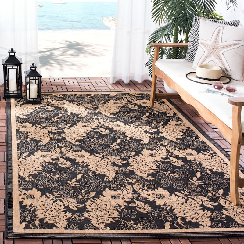 SAFAVIEH Courtyard Arla Indoor/ Outdoor Waterproof Patio Backyard Rug - 2'7" x 5' - Black/Natural