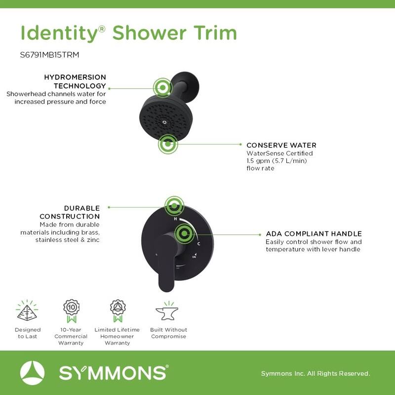 Symmons S679115TRM Identity HydroMersion Tub and Shower Trim Package