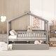 preview thumbnail 15 of 15, Full Size Wooden House Bed with Twin Size Trundle, Kid's Bed