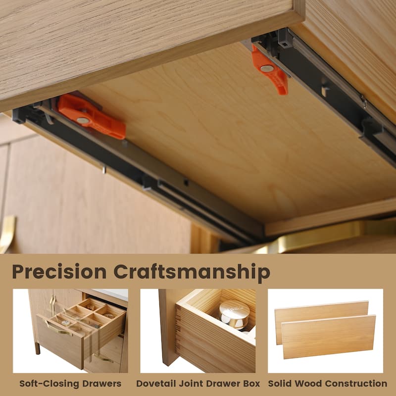 60" Freestanding Double-Sink Bathroom Vanity with Engineered Stone Top, Built-In Power Outlet, and Hair Dryer Storage