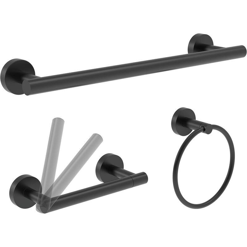 3-Piece Wall Mount Hardware Set 304 Stainless Steel Toilet Paper Holder and Towel Ring - Black