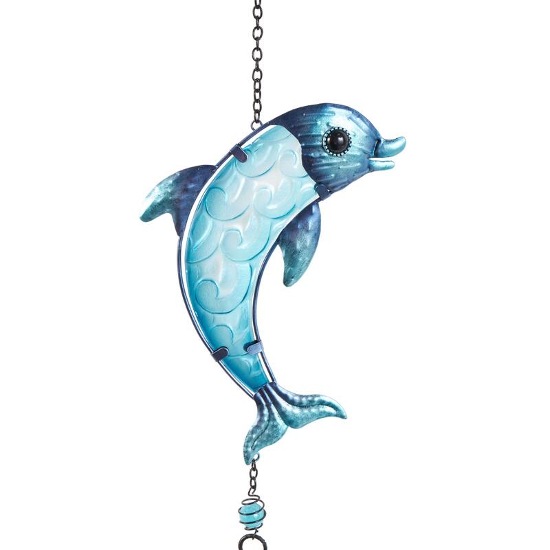 Blue Metal Animals Sea Life Windchime with Dangling Seashells (Set of 2)