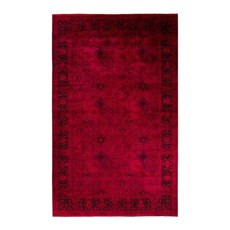 Overton Hand Knotted Wool Vintage Inspired Modern Contemporary Overdyed Pink Area Rug - 8' 3" x 13' 5"