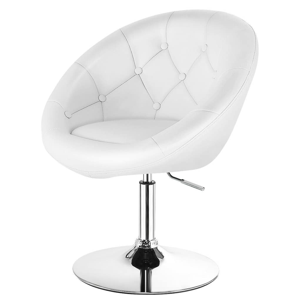 Gymax 1PC Adjustable Modern Swivel Round Tufted Back Accent Chair PU - See Details