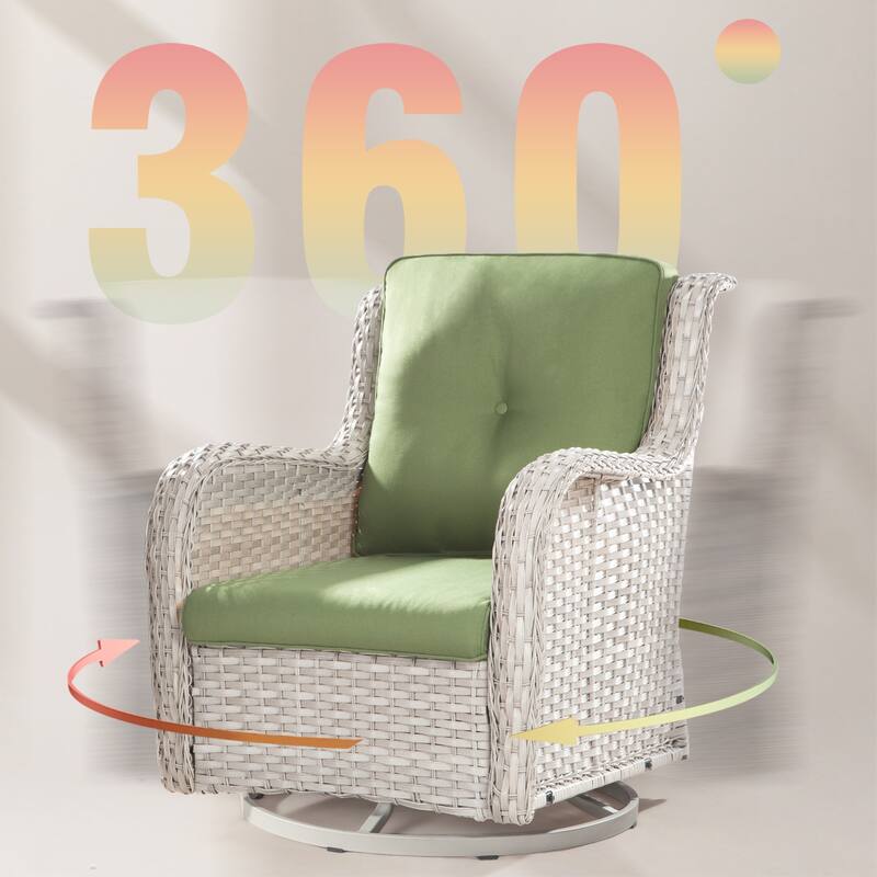 Cozywor 3-Piece Grey Wicker Patio Swivel Outdoor Rocking Chair Set