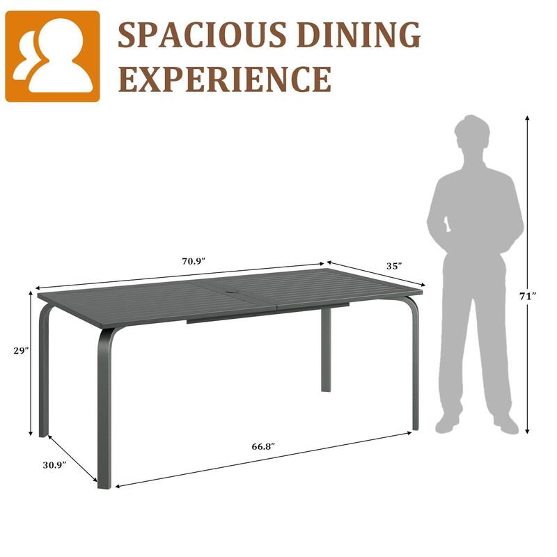 70.9" x 35" Outdoor Dining Table, with Slat Top & Umbrella Hole