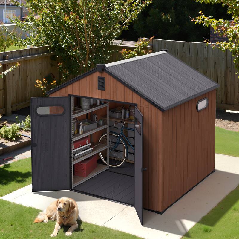 8X8/8X10/8X12 FT Resin Outdoor Storage Shed with Window Vent Floor for Patio Furniture and Tools