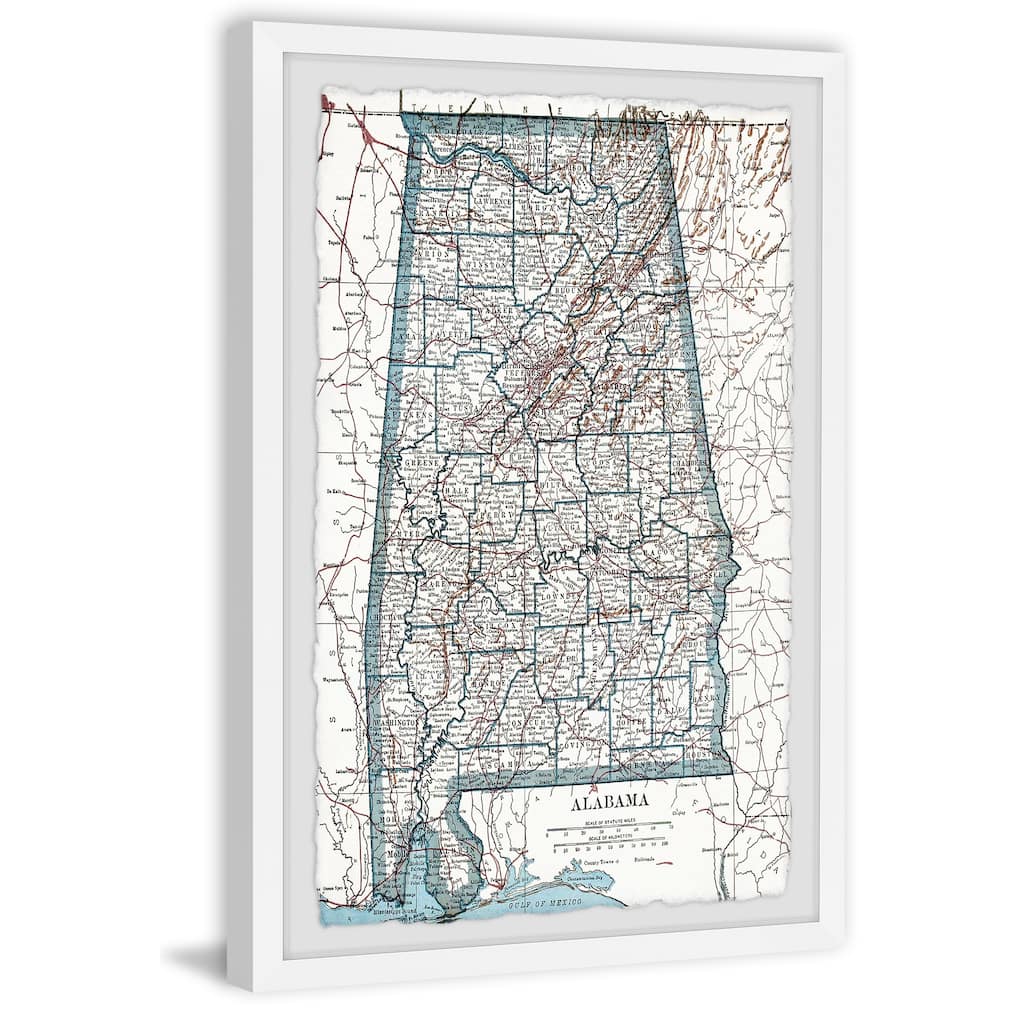 'Green Alabama Map' Framed Painting Print