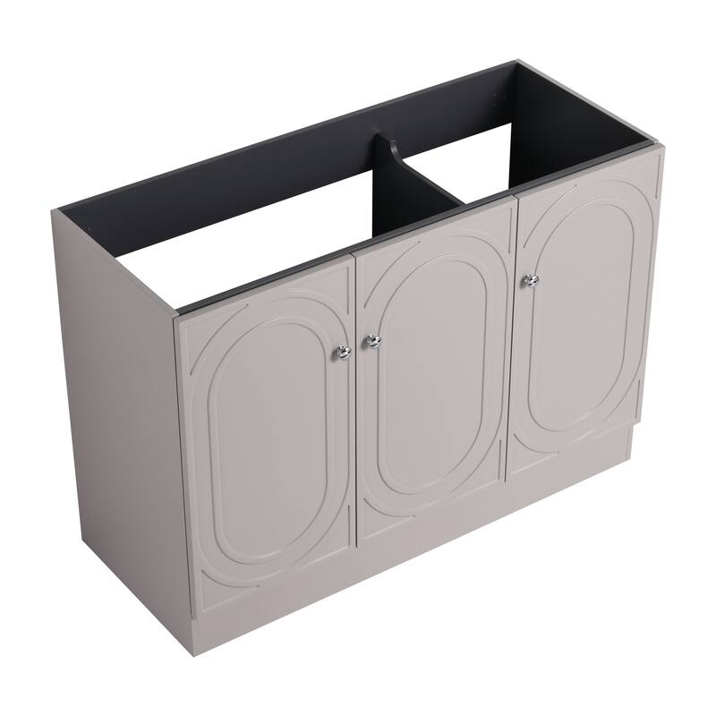 Modern 48 Inch Freestanding Bathroom Vanity Base without Sink, Storage Cabinet with Soft-Close Doors and Adjustable Shelves - khaki