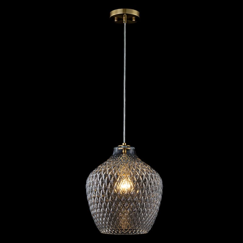 11" Modern Elegant 1-Light Gold Adjustable Pendant Lighting with Diamond-Pattern Glass Shade for Kitchen Island