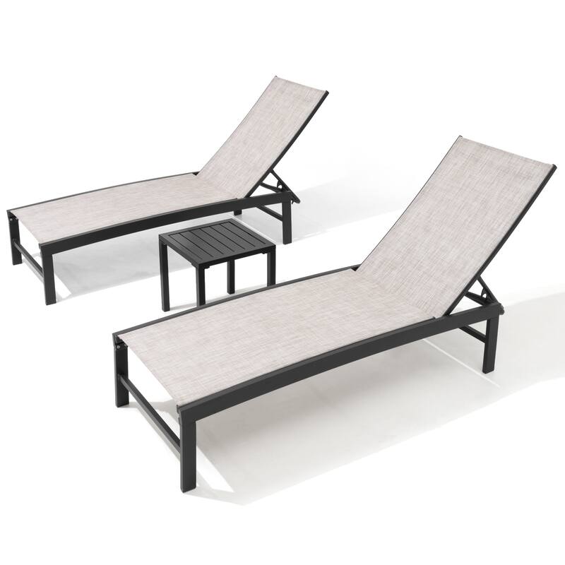 Pellebant Outdoor 3-piece Aluminum Adjustable Back Chaise Lounge with Side Table Set