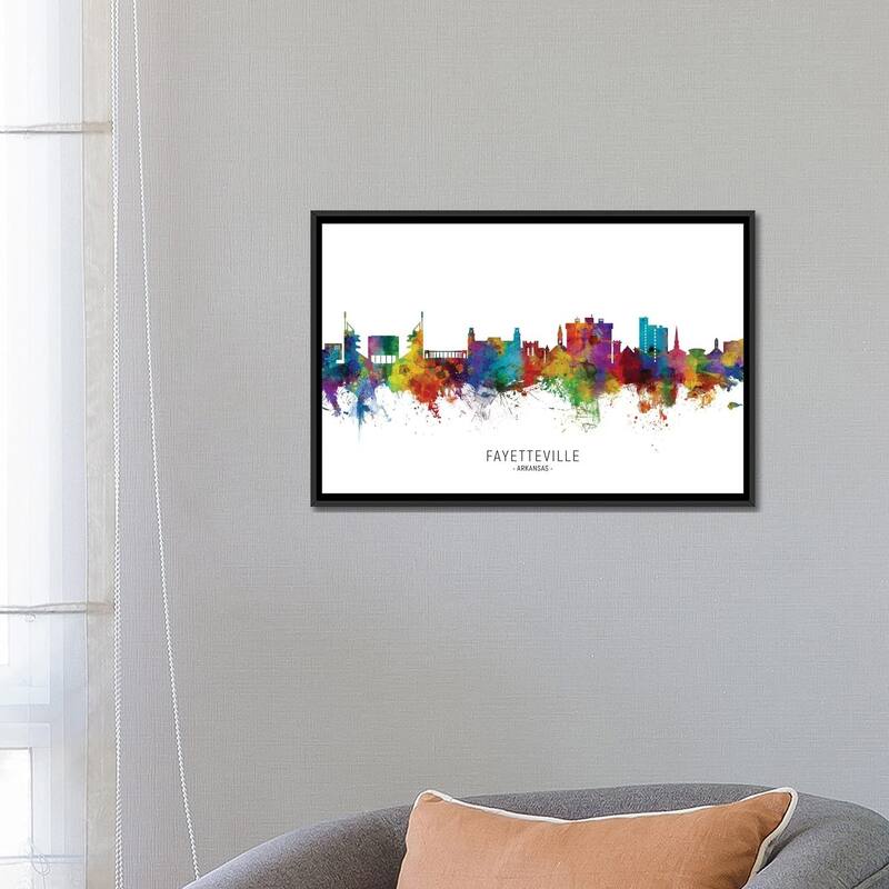 iCanvas "Fayetteville Arkansas Skyline" by Michael Tompsett Framed Canvas Print
