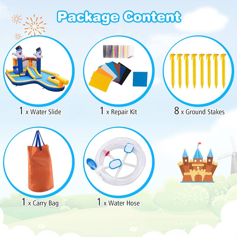 Gymax Inflatable Water Slide Park Bounce House Splash Pool Water