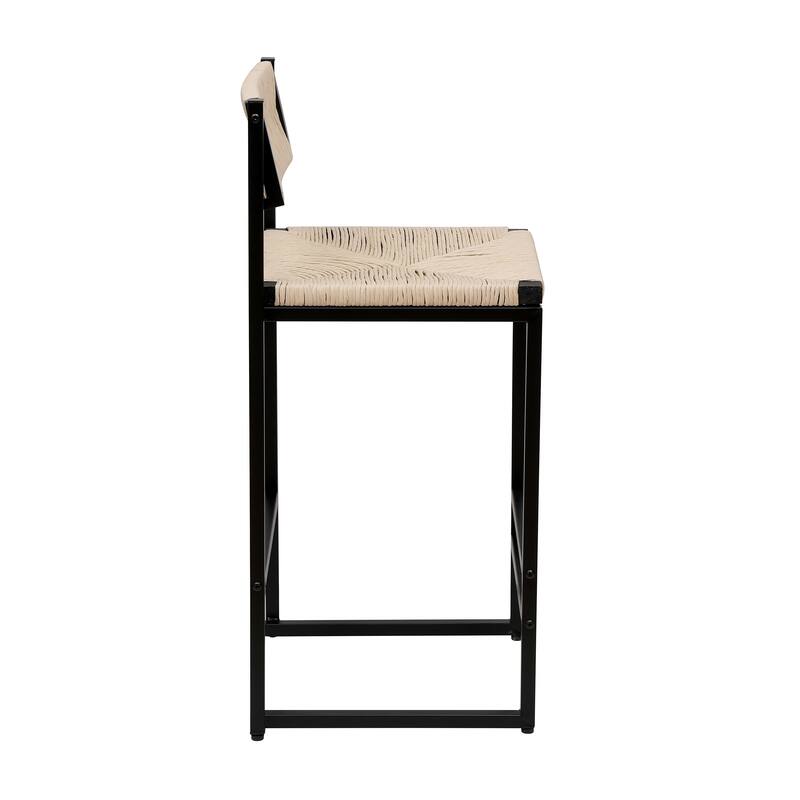 Paper Rope Woven Bar Stools Set of 2 Hand Weave Counter Stool with footrest for Kitchen Island, Dining Room