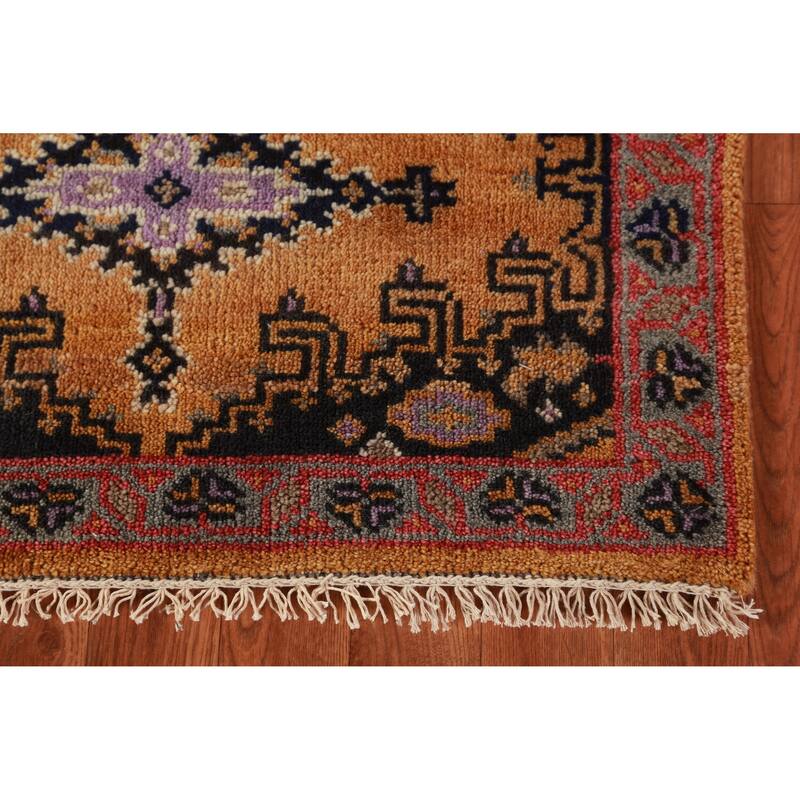 Geometric Viss Indian Runner Rug Hand-Knotted Wool Carpet - 2'7"x 9'10"