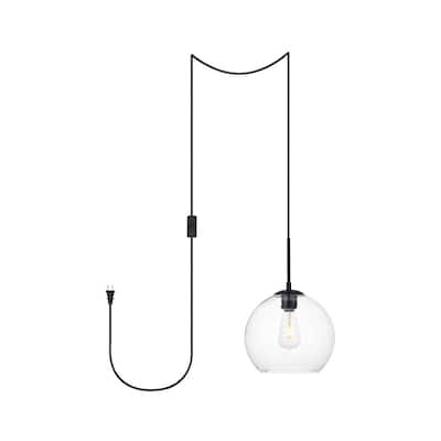 Brad 1-Light Plug in Pendant with Clear Shade - Black - 10" Diameter