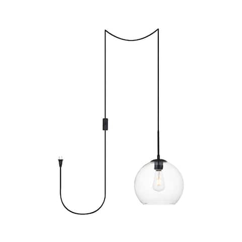 Brad 1-Light Plug in Pendant with Clear Shade - Black - 10" Diameter