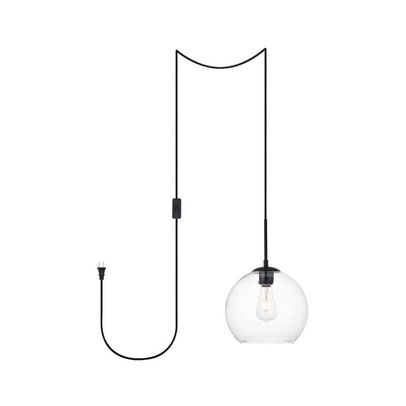 Brad 1-Light Plug in Pendant with Clear Shade - Black - 10" Diameter