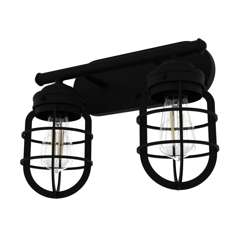 Hunter Starklake 2 Light Vanity Wall Light, Modern Industrial, Cage, Rustic, Modern Farmhouse