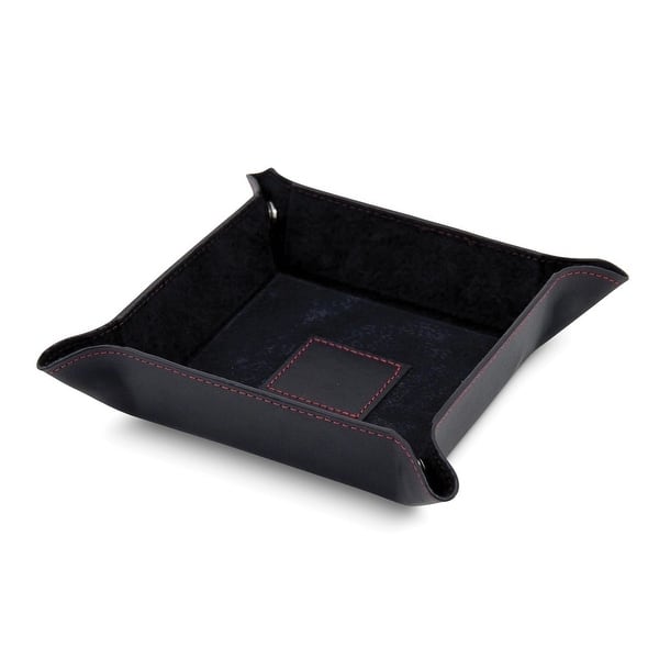 slide 0 of 1, Curata Black Leather with Red Stitching Pigskin Lined Snap Valet Tray