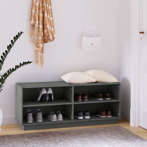 Shoe Cabinet Gray 43.3"x13.4"x17.7" Solid Wood Pine