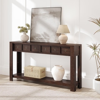 54-Inch Farmhouse Console Table, Wooden Entryway Table with 2 Drawers ...
