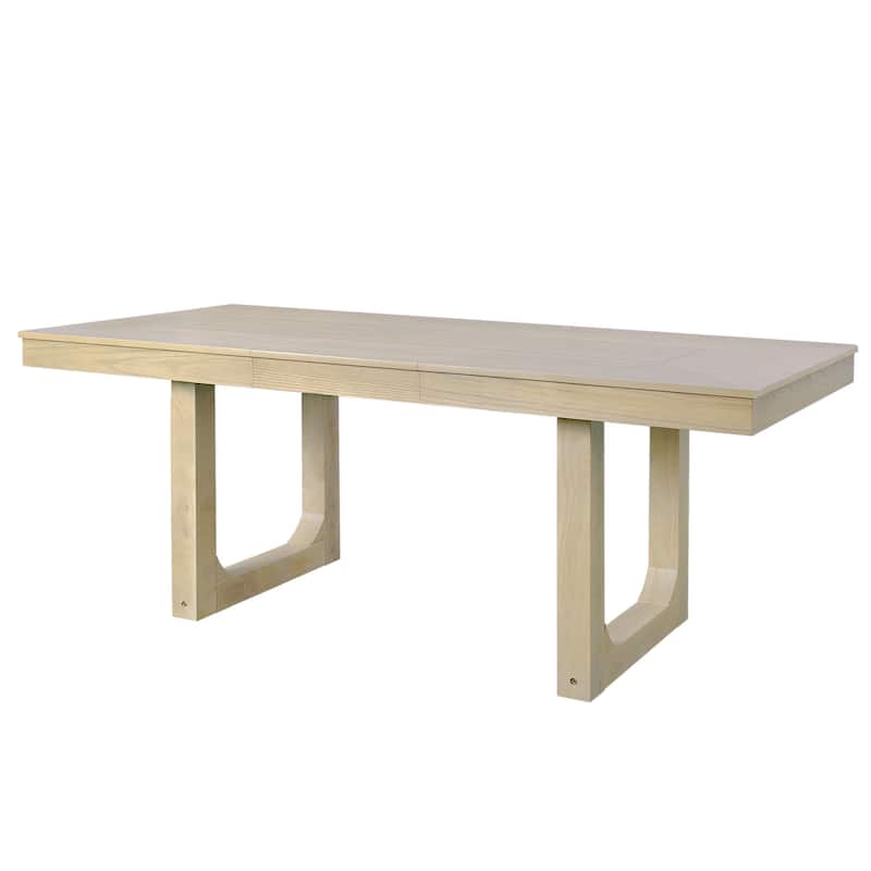 7-Piece Extendable Dining Table Set, Farmhouse Style Wood Table with 18" Leaf & 6 Upholstered Chairs