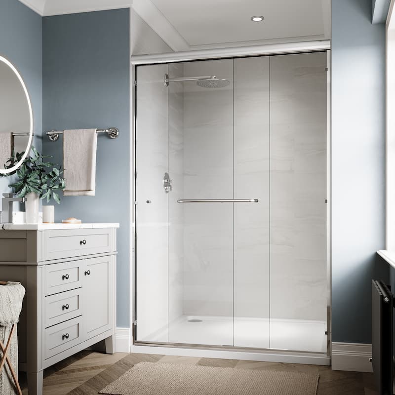 Elegant Double Sliding Shower Door 46.5 in.- 48 in. W x 72 in. H in Chrome Finish with 1/4 in. Clear Shower Glass Panel