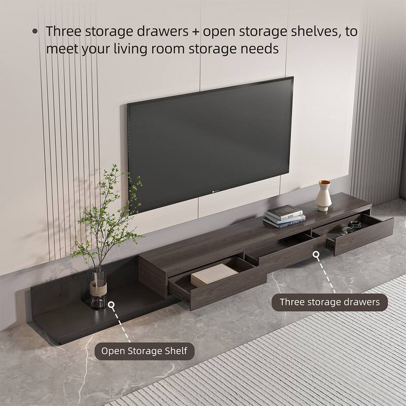 Extendable 118" Modern TV Stand with 3 Spacious Drawers, Adjustable Length Media Console for Living Room