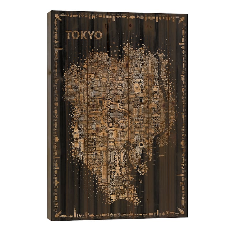 Glam Iconic Cities-Tokyo Print On Wood by Rafael Esquer - Multi-Color - 40x26x1.5
