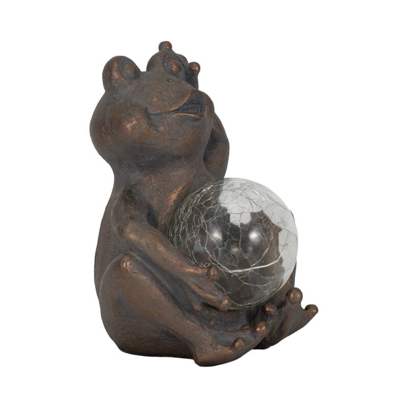 Sagebrook Home's 7-inch Polyresin Frog with Glowing Solar Orb in Antique Copper