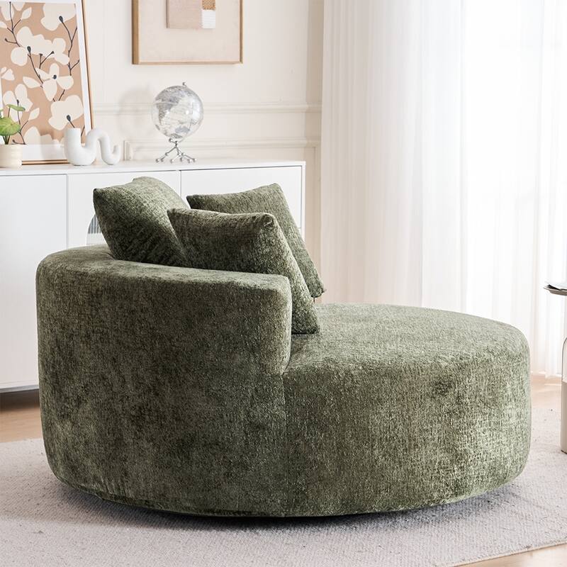 Round Accent Chair with High-Resilience Cushions, Swivel Chenille Barrel Chair, Fluffy Sleeper Lounge Chair