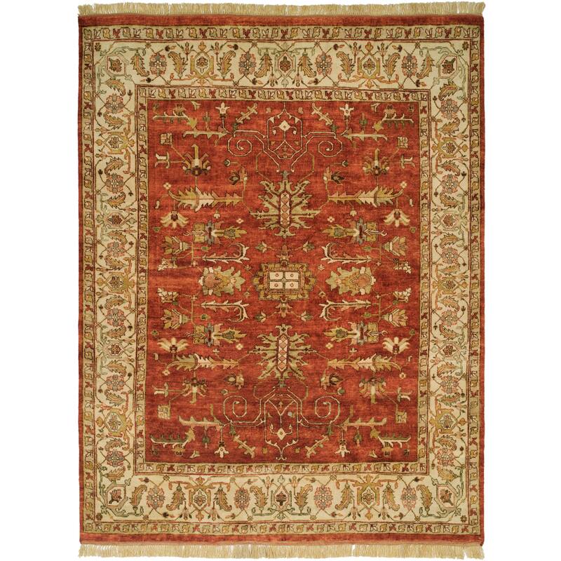 Traditional Red Hand-Knotted Wool Area Rug - 2'6" x 8' - Red