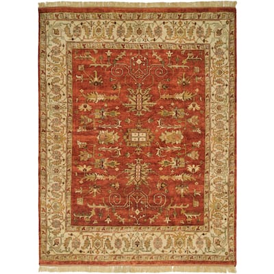 Traditional Red Hand-Knotted Wool Area Rug