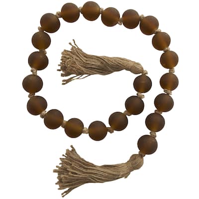 Glass Handmade Round Frosted Beaded Beaded Garland with Tassel with Knotted Brown Jute - Orange - Roche River Decor