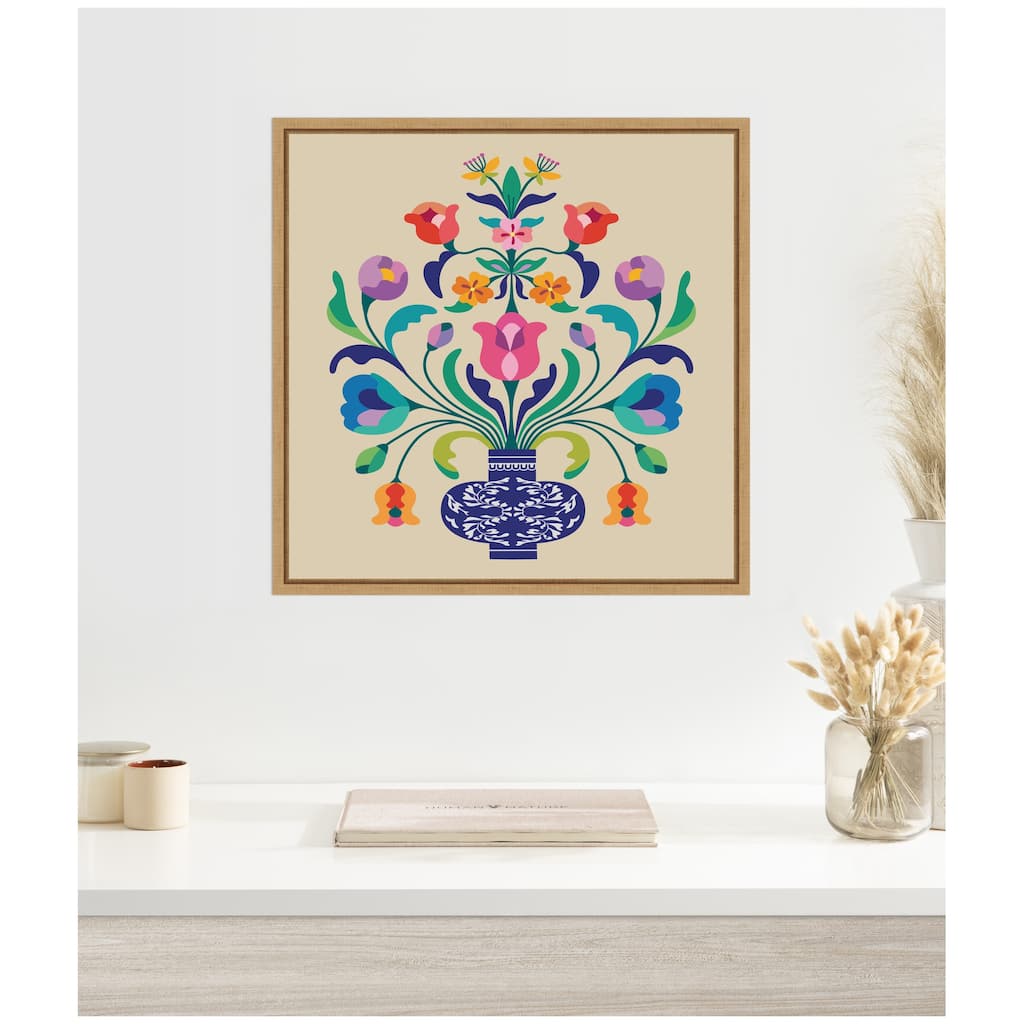 Kate and Laurel Floral Blue Vase by Rachel Lee Framed Canvas Wall Art Print
