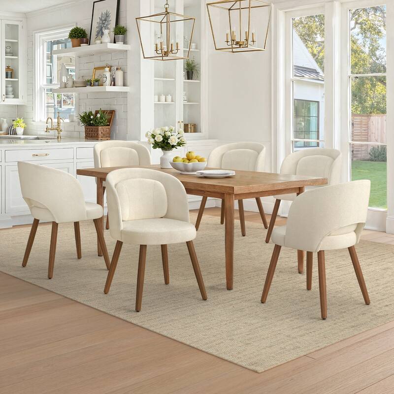 Upholstered Dining Chairs with Back Set of 2/4/6，Linen Dining Room Chairs with Lumbar Pillow for Dining Room, Beige - Beige Sand - Set of 6