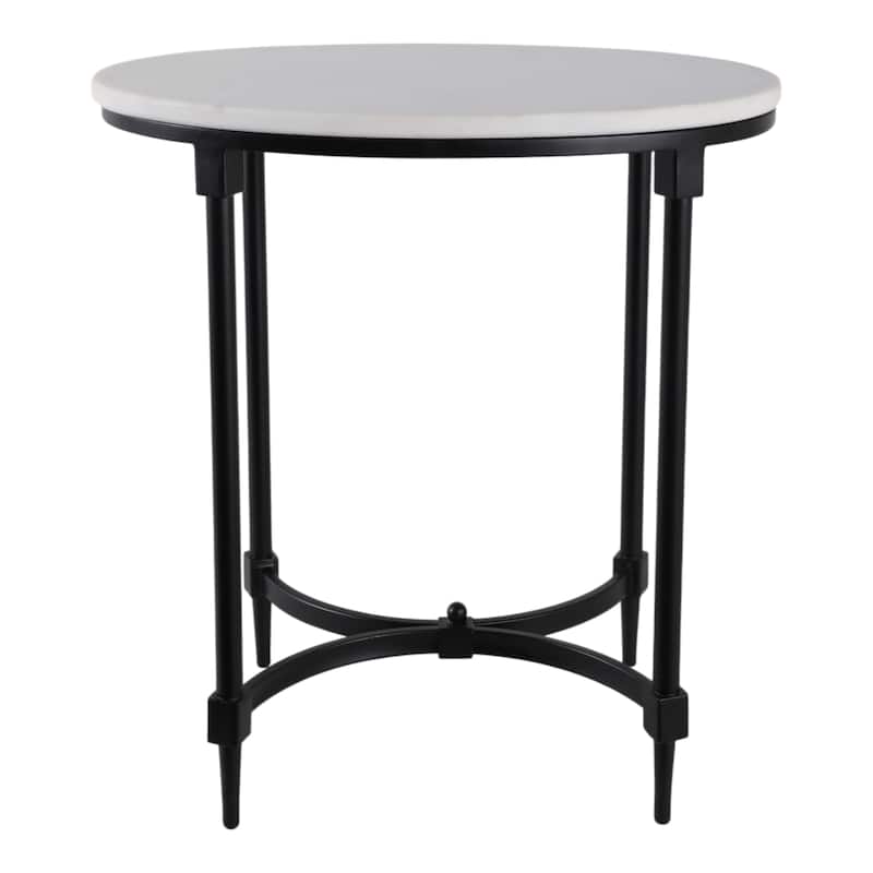 Marble Side Table Round Top Metal Base Small Spaces Home Decor