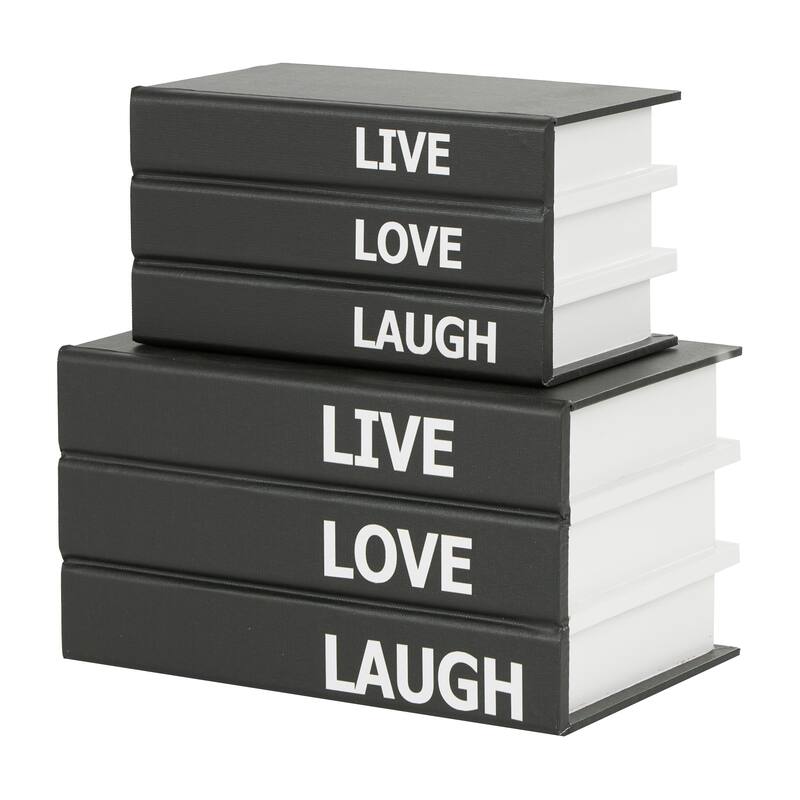 White or Black Canvas Faux Storage Book Box with Live, Laugh, Love Text (Set of 2)