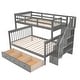 preview thumbnail 6 of 16, Gray Twin-Over-Full Pine Bunk Bed with Staircase and Drawer