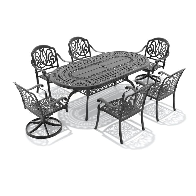 7-Piece Outdoor Dining Set with 1 Table and 6 Chairs, All-Weather Aluminum Outdoor Patio Sets