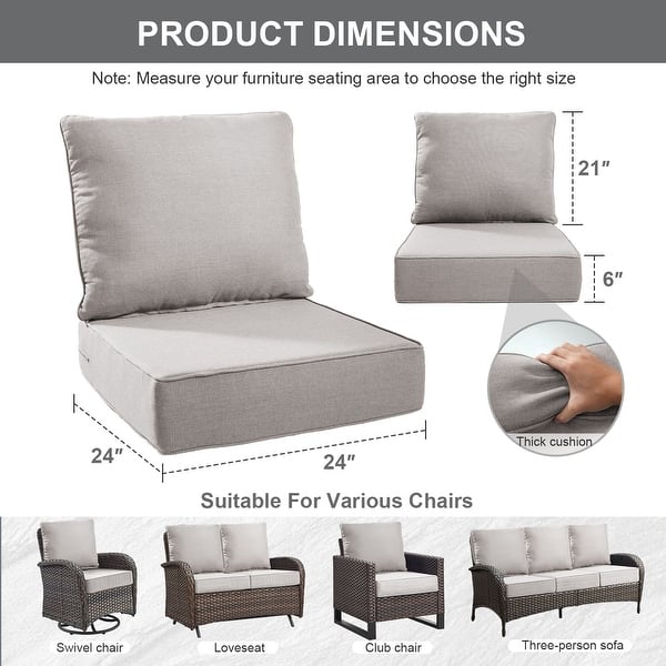 Gymojoy 24"x24"x6" Thick Cushions & Pillows Set - Deep Seat Indoor/Outdoor Water & Fade Resistant