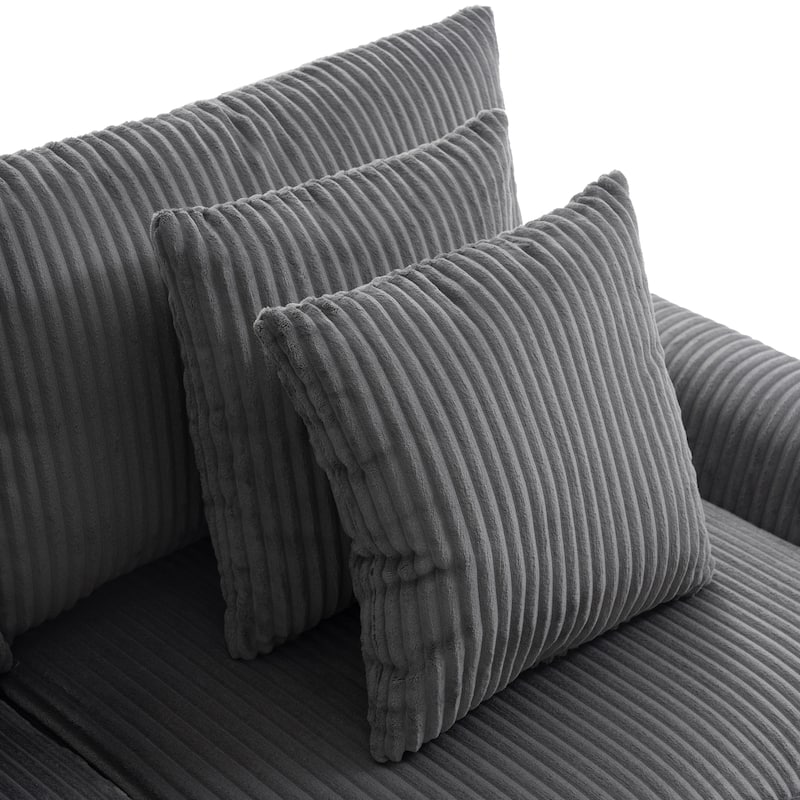 U-Shaped Cloud Corduroy Sectional Sofa with Console, Cup Holders, Bluetooth Speakers, Charging, Storage Ottoman, Deep Seats Sofa